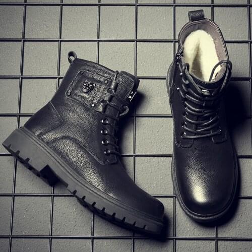 2020 new cotton boots leather Martin boots high-top mens shoes British winter plus cashmere trend tooling boots military boots