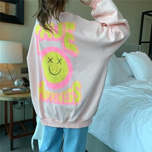 Autumn new style back graffiti smiley face long-sleeved loose sweatshirt blouse long-sleeved college style pullover hoodie