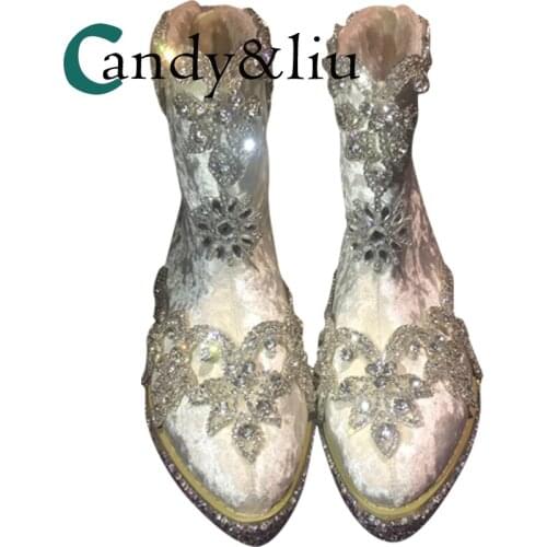 New explosive handwork inside high pointy fashion goddess geomantic drill tube snow boots gold velvet