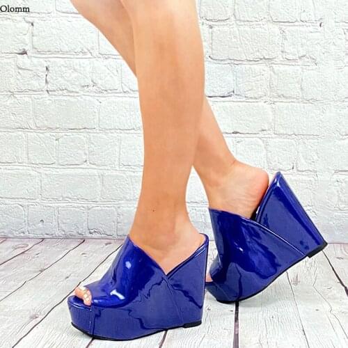 Olomm Handmade Women Summer Platform Sandals Outside Slippers Wedges Heels Open Toe Gorgeous 7 Colors Party Shoes Size 5-20