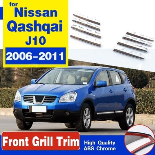 Front Grill Trim For Nissan Qashqai J10 2006-2011 ABS Chrome Front Grille Trim Cover Front Center Grill Trims 8pcs Car styling
