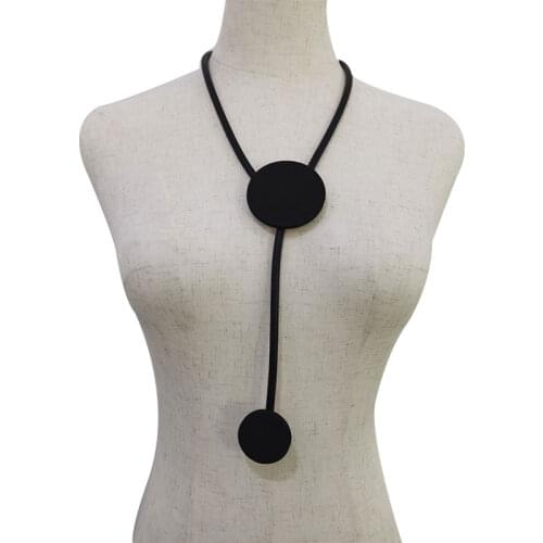 Handmade Black Leather Rope Statement Necklace For Women Simple Punk Style Round Matching Pendants Necklaces Womens Jewelry
