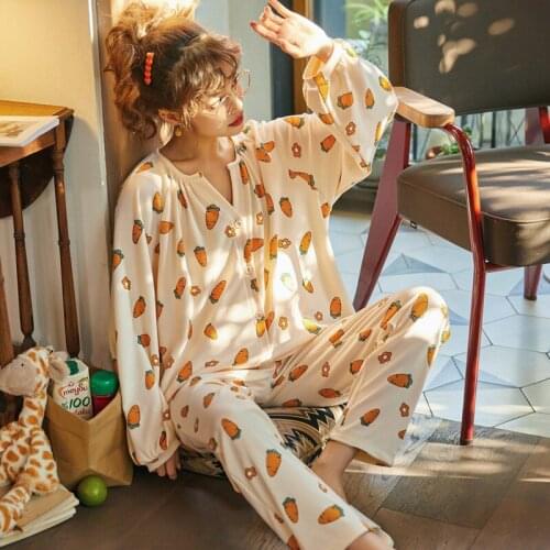 Fall Pajamas Women Sleepwear Col Claudine Cotton Princess Style Loose Version Pajama Set Cartoon Plus Size