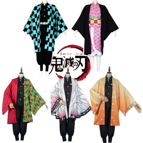 Anime Demon Slayer Kimetsu No Yaiba Tanjirou Kamado Nezuko Zenitsu Shinobu Full Set Cosplay Adult Kids Cosplay Costume Sets