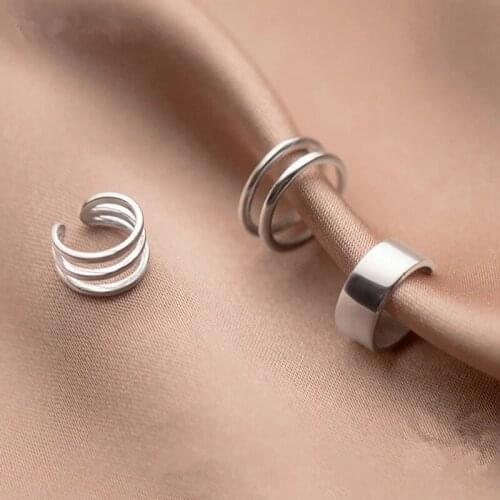 1 Pcs 925 Sterling Silver 2/3 Layers Smooth Surface Ear Cuff Clip on Earrings For Women Without Piercing Jewelry eh264