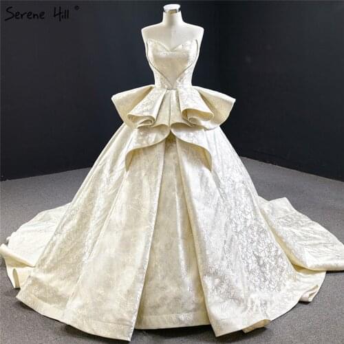 Light Champange Glitter Sexy Wedding Dresses 2021 Off Shoulder Ruffles Lace Up Bridal Gowns HM67065 Custom Made