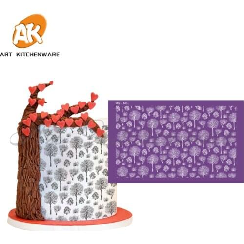 Woods Mesh Stencil Tree Stencil Wedding Cake Decorating Tool Soft Fabric Stencils for Fondant Cake Mold Bakery