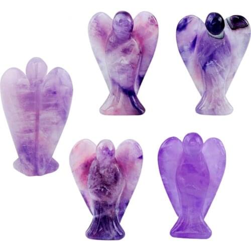 TUMBEELLUWA 1Lot (6Pc) Amethyst Carved Guardian Angel Natural Crystal Pocket Statues Figurines 1.5"