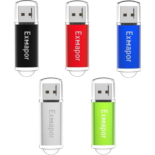 8GB USB Flash Drive Pack of 5 Thumb Drives Bulk, Exmapor USB 2.0 Memory Sticks Rectangle Pen Drive 8 GB,Jump Drive Colorful