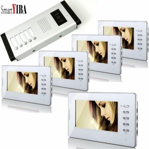 SmartYIBA 7" Color Lcd Video Intercom Doorphone With Camera With 5 Buttons For 5 Units Video Call for Apartment Security System