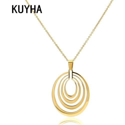 Jewelry Long Necklace Choker Girls Boys Stainless Steel Geometric Gold Silver Color Accessories Hollow Statement Pendants