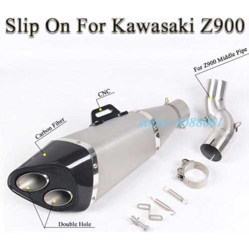 Z900 Motorcycle Full System Exhaust Modified Motorbike Middle Link Pipe Carbon Fiber Muffler 2 Holes Slip On For Kawasaki Z900