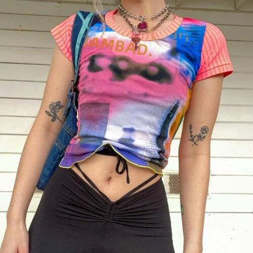 Dourbesty Women T-Shirts Graphic Short Sleeve Crop Top y2k Fashion Print Tops EGirl Clothing Aesthetic Streetwear Summer Outfits