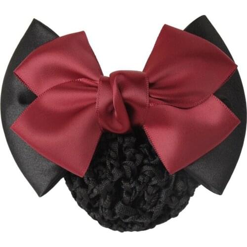 Ladies Solid Flower Fabric Ribbon Bow Barrette Lady Hair Clip Head Net Bowknot Bun Snood Women Hairgrips Hairpins Accessories