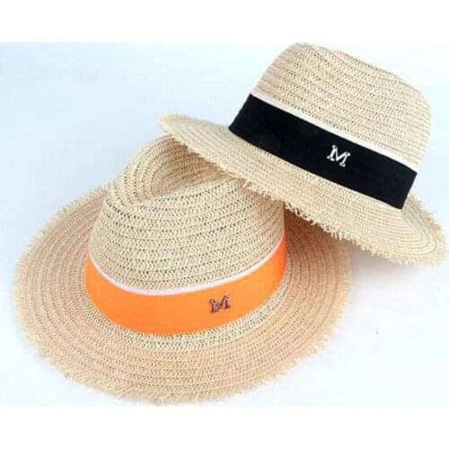 Seioum Tide section M letter burr straw hat Ladies fashion jazz hat Wild couple beach sun hat