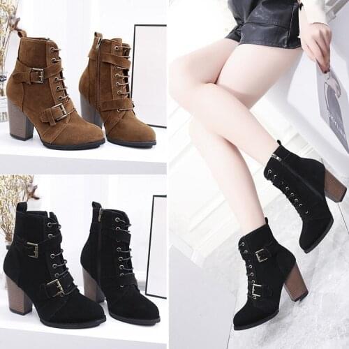 Heels Womens Boots Nubuck Zip Pointed Toe Retro Fashion Autumn Ankle Boots heel Winter Shoes Women