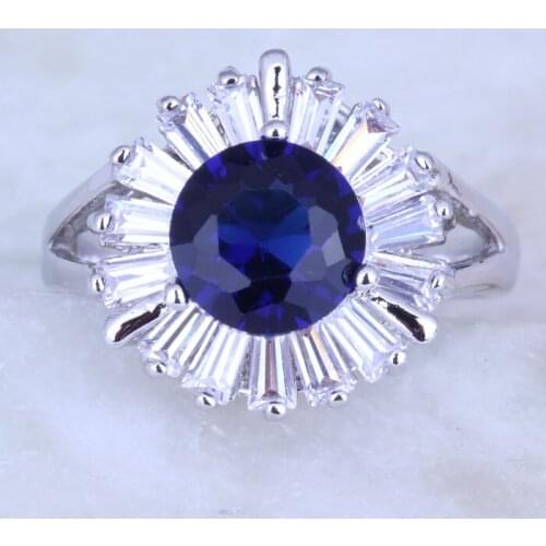Love Monologue Noble Sunflower Blue Crystal White Cubic Zirconia Silver Color Rings for Womens J0420 Size 6/7/8