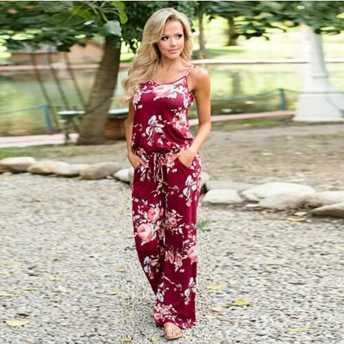 2021 Summer Women Jumpsuits Casual Loose Ptint Drawstring Belt Long Rompers At Home wear Strap Off Shoulder Suspenders Female
