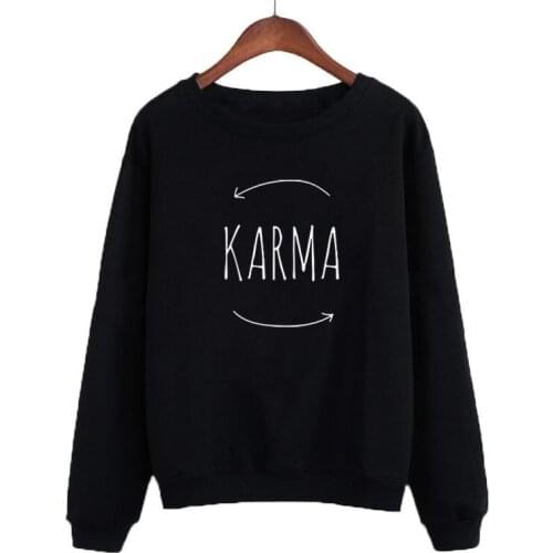Women Sweatshirt Black White Fleece Tops Sudaderas Mujer Karma Harajuku Tumblr Hoodie Crewneck Pullovers Autumn Fashion