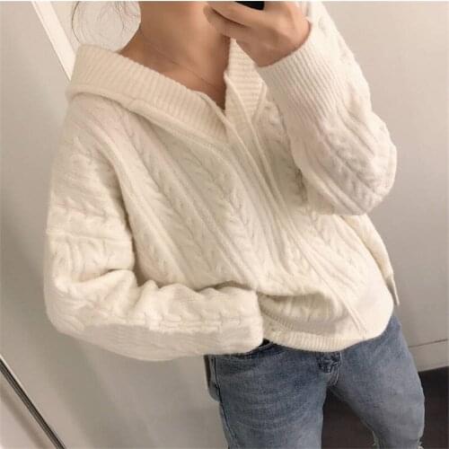 Knitwear pull korean female fashion hooded with gauze Pullovers Winter autumn Sweater Jumpers for women Knitted Pullover Sweater