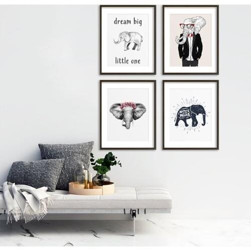 Animal Quote Nursery Poster Wall Art Funny Hipster Elephant Flower Headband Print Canvas Painting Picture for Kids Room Decor