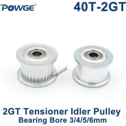 POWGE 40 Teeth 2GT Idler Timing Pulley synchronous Wheel Bore 3/4/5/6mm with Bearing for Width 6/10MM GT2 Open belt 40T 40Teeth