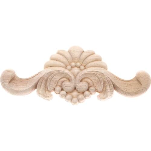 1pc 22*9cm Unpainted Wood Carved Decal Horizontal Corner Flower Applique Frame Home Furniture Wall Door Decor Wooden Miniature