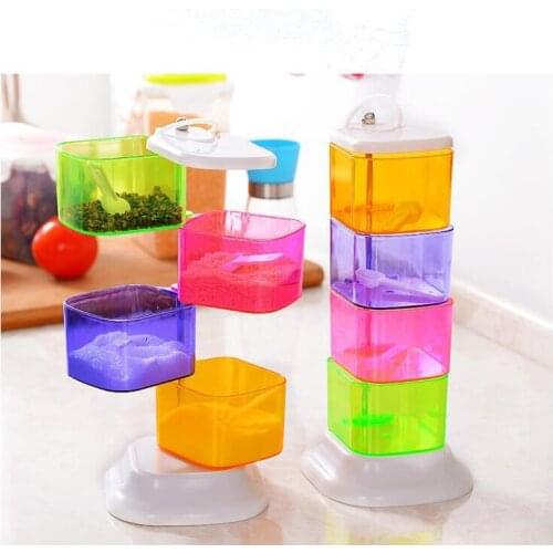 1PC Home Kitchen Commodity Seasoning Box 360-degree Rotating Color Mixing Spice Pepper Bottle Set OK 0731