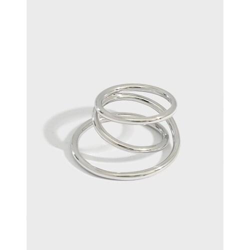 18K Gold 100% real. Authentic 925 Sterling silver Smooth Three-Layer Circles Ring Line Rings ADJUST jEWELRY TLJ1446