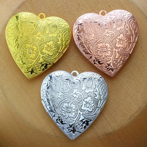 2pcs Heart Flowers Photo Loclet Box Setting Antique Silver Bronze Rose Gold Color Plated Cameo Base Blank Tray