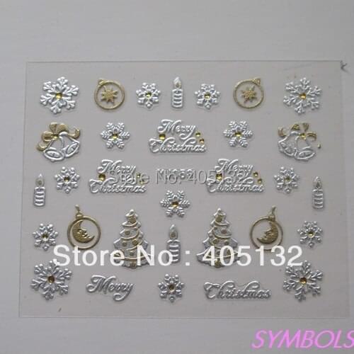 20sheets/lot Mixed YJ Series Gold&Silver Christmas Cute Sticker Nail Art Sticker