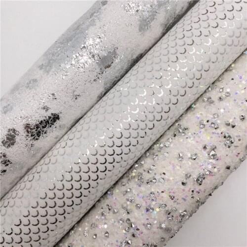 WHITE Glitter Fabric with Sequins, Immitation Fur Fabric with Gold Dots For Bow A4 21x29CM Twinkling Ming XM988