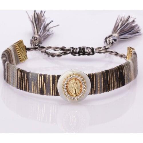 White CZ Religious Belief The Blessed Virgin Mary Shell Gold Pendant Necklace Charm Adjustable Bracelet Daily Jewelry For Woman