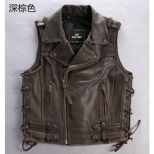 Shipping,Genuine cow Free leather men vest.Cool motorbiker mens vests,skull sleeveless leather jacket Brand sales style