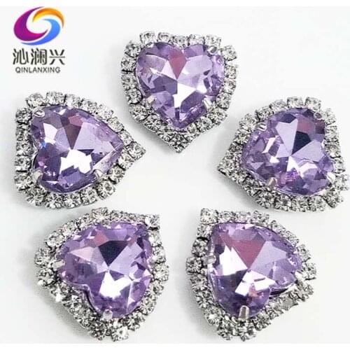 Free shipping Crystal violet silver bottom heart shape Crystal glass buckle,top grade sew on rhinestones Diy/jewelry accessories