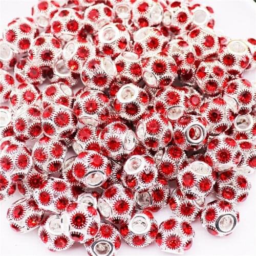 10Pcs Red Color Crystal Glass Stone Big Hole Rondelle Ball Loose Spacer Beads for Women Bracelet Necklace Jewelry Making Adults