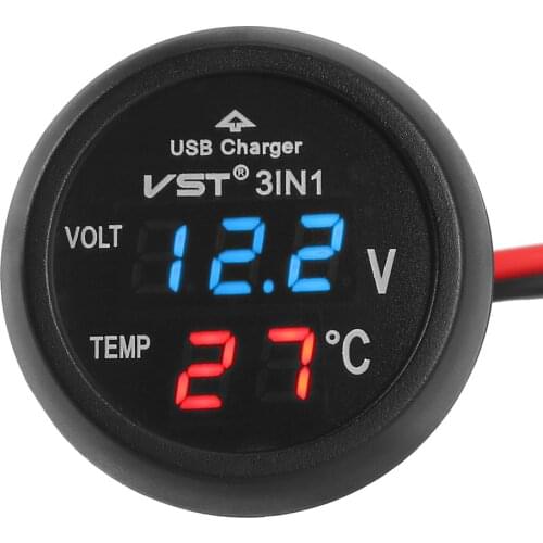 Digital LED Car Cigarette Lighter Voltmeter Thermometer Car Truck USB Charger 12V/24V Temperature Meter Voltmeter 3 in 1/ 2 in 1