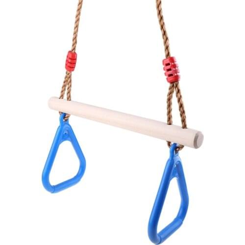 Kids Adult Indoor Outdoor Wooden Trapeze Swing Bar with Plastic Rings for Children Sport