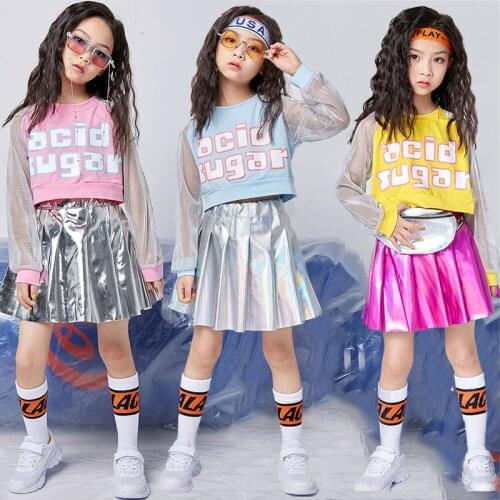 Jazz Dance Costumes Girls Streetwear Hip Hop Clothing Kids Long Sleeve Cheerleading Uniform Children Stage Wear Outfits DNV11485
