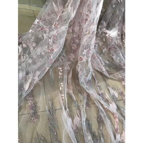 Nice looking embroidered tulle lace fabric for bridal dress french net lace fabric SYJ-66884 with beads