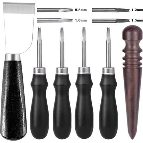 LMDZ 4 Sizes Leather Edge Beveler,Leather Knife,Wood Leathercraft Edge Slicker Burnisher,Leathercraft Edge Beveler Skiving Knife