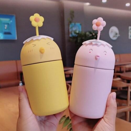 Mini cute water bottle 304 stainless steel vacuum flask tumbler cup thermos water bottle fashion chick flower for travel Women