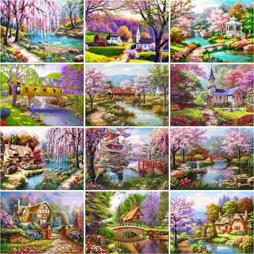 MomoArt 5D DIY Diamond Embroidery House Craft Kit Diamond Painting Tree Landscape Handmade Gift Home Decorations