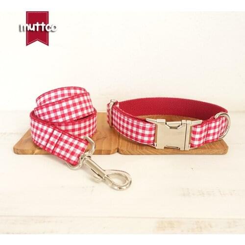 MUTTCO retailing characteristic high quality collar THE RED YUMMY PLAID creative soft dog collars leashes set 5 sizes UDC047