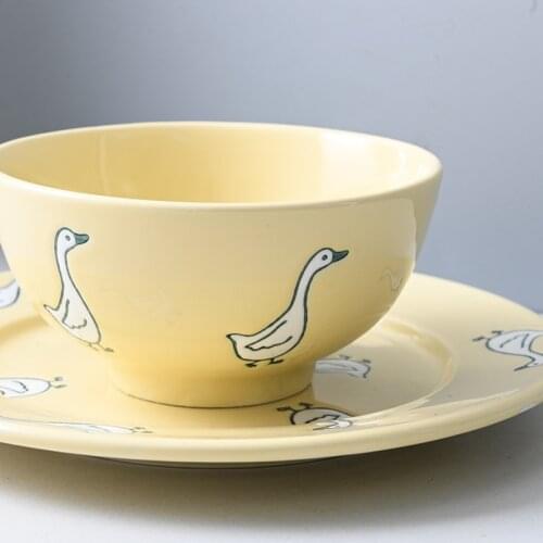 Cartoon Duckling Ceramic Bowl Plate Set Creative Cute Duck Childrens Dinner Plate Home Plate Duck