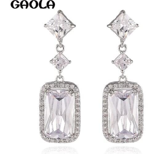 GAOLA New Design Square Earring Clear Cubic Zirconia Women GEOMETRIC Dangle Earrings GLE10017