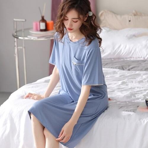 New Modal Nightdress Women Modal Thin Long Dressing Gown Short Sleeve Sleepshirt Casual Summer Home Clothes Sleepdress Plus Size