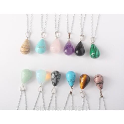 NEW Mix-Crystal Stone Onyx Rose Pink Crystal Opal Lapis Carnelian Tiger Eye Water Drop Beads Pendants 1PCS (No Chain)