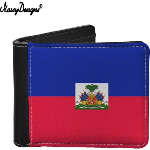 NOISYDESIGNS New Trend Mens Purse Haiti Flag Design Print Leather Men Clutch Wallets Male Passport Cover Fold Purses Customized