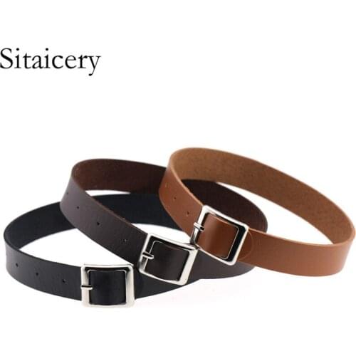Sitaicery Sexy Hot PU Leather Gothic Punk Choker Necklace Rivet Buckle Metal Collar Chain Necklace Gift For Women Jewelry
